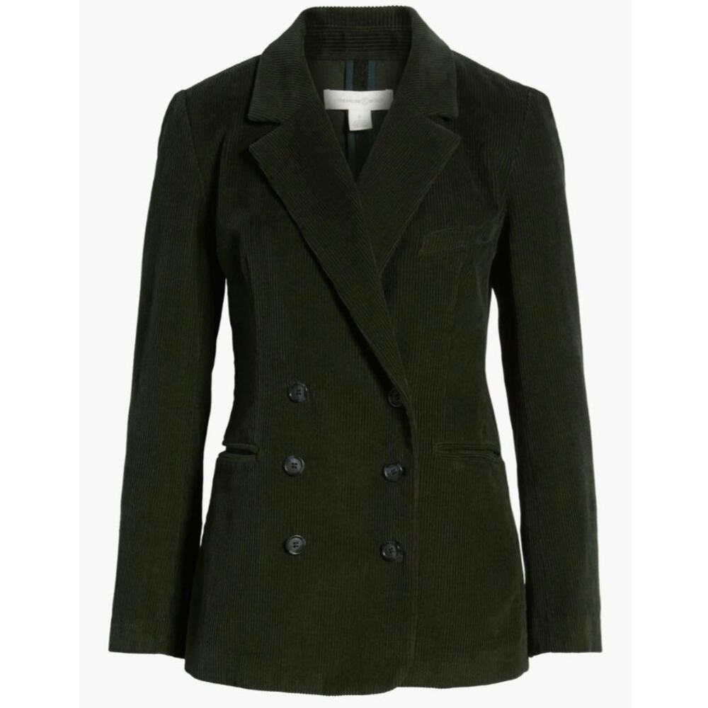 Treasure & Bond Dark Forest Green Corduroy Double Breasted Blazer XS,100% Cotton